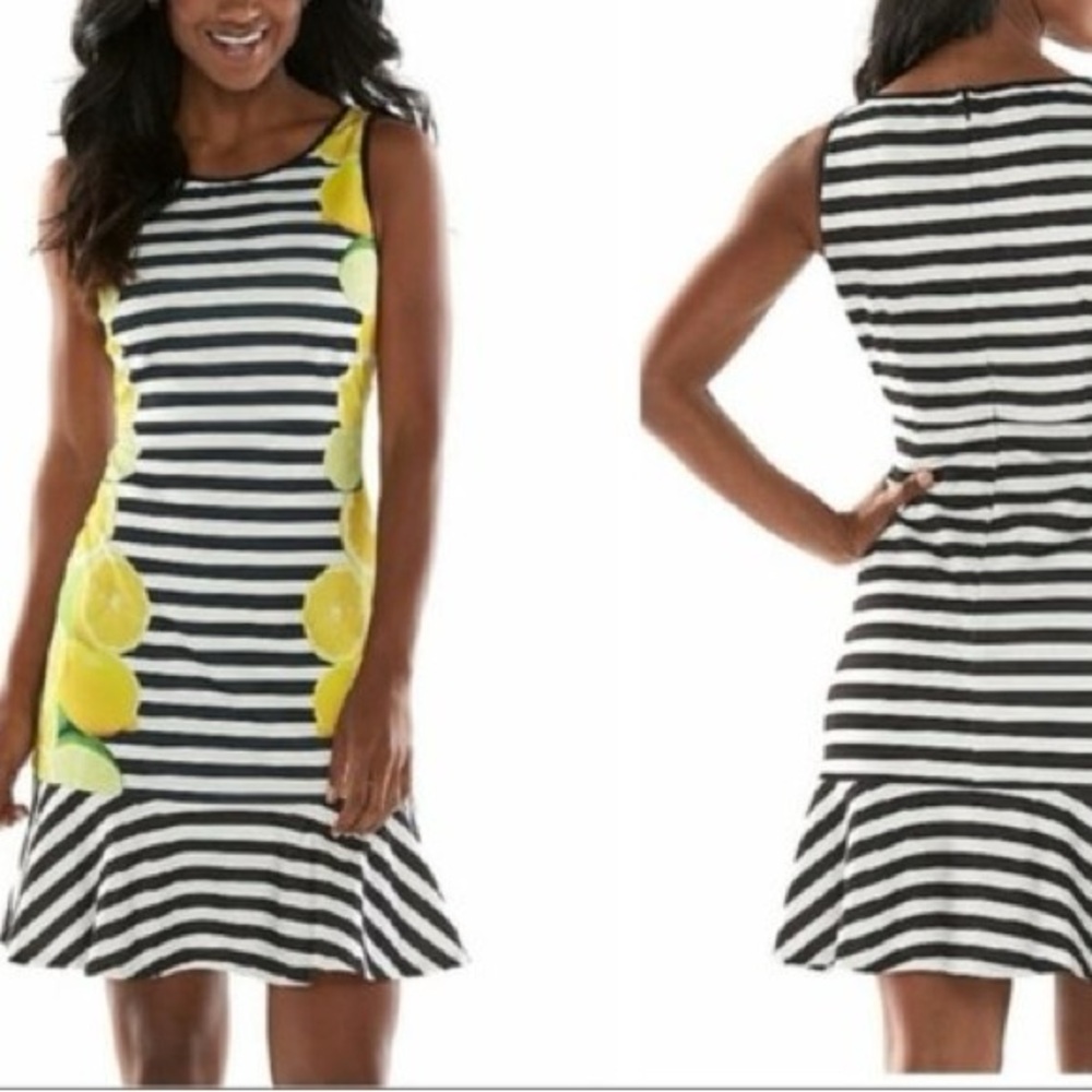 Elle Striped Lemon Print Dress With Stripes Like-New